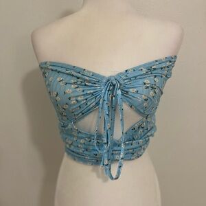 Women’s Crop Top Daisy Print Tie Back Strapless